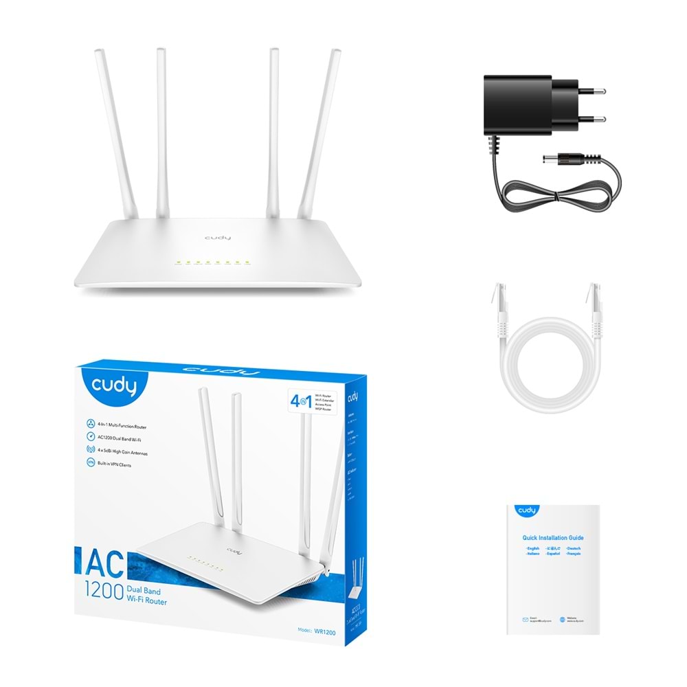 CUDY WR1200 5 Port 10/100Mbps AC1200 4 Anten Masaüstü Router