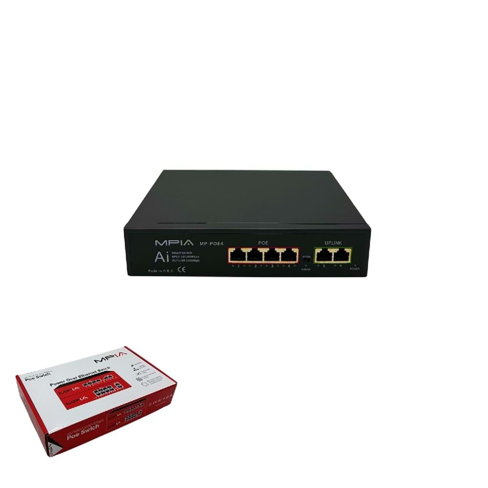 MPIA MP-POE4 65W 10/100 Mbps 4 Port Metal Kasa Poe Switch
