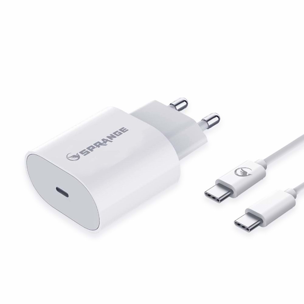 SPRANGE P-T18 25W PD Şarj Başlık USB-C – USB-C Data & Şarj Kablo