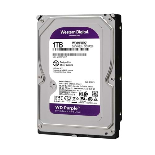 1 TB WD 3.5 PURPLE SATA3 5400RPM 64MB 7/24 GUVENLIK WD10PURZ (3 YIL RESMI DIST GARANTILI)