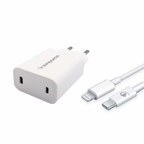 SPRANGE PLT-27 27W USB-L / USB-C PD Şarj Başlık Lightning – USB-C Data & Şarj Kablo