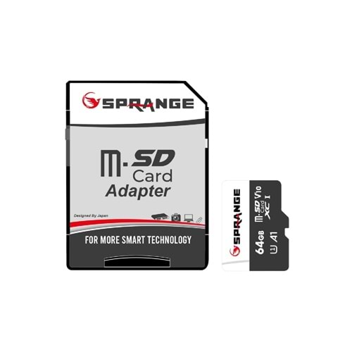 SPRANGE SM64 High Speed 4K Ultra HD 64GB TF Kart & SD Adaptör